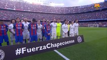 Pré-jogo de Barça e Real tem homenagem à Chape e mosaico