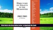Pre Order Directory of Grants in the Humanities, 2002/2003: Sixteenth Edition Grants Program