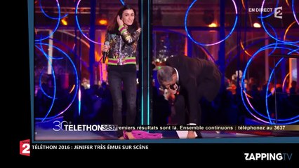 Téléthon 2016 : Jenifer très émue, elle finit en larmes sur scène avec Nagui (Vidéo)