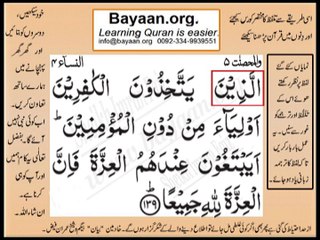 Quran in urdu Surah AL Nissa 004 Ayat 139 Learn Quran translation in Urdu Easy Quran Learning
