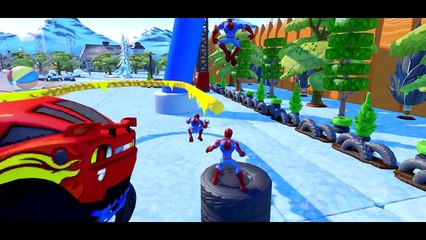 MONSTER TRUCKS MCQUEEN CARS SPIDERMAN TEAM & SPIDER CARS ! Kids video with Nursery Rhymes