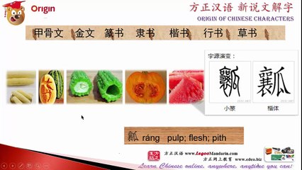 Origin of Chinese Characters - 4537 瓤 ráng  pulp, flesh, pith - Learn Chinese with Flash Cards