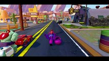 Spiderman, Hulk and grey Hulk incredible race with Hoverboards and Disney Pixar Cars