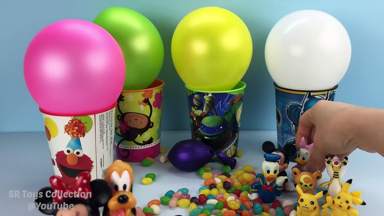 Balloons Popping Jelly Beans Surprise Cups Mickey Mouse Donald Duck Teletubbies Frozen Elsa Anna Toy