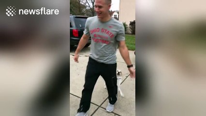 Soldier reunited with dog after six months away