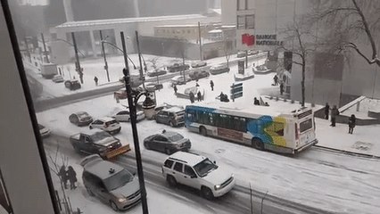 Slow-Mo Pile-Up on Montreal's Snowy Streets