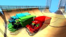 Spiderman Colors doing Crazy Ramp Jumps on Ambulance Cars Colors Nursery Rhymes Action