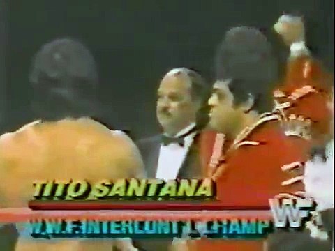 Gene Okerlund presents the new IC Title to Tito Santana Championship Wrestling Sept 28th, 1985