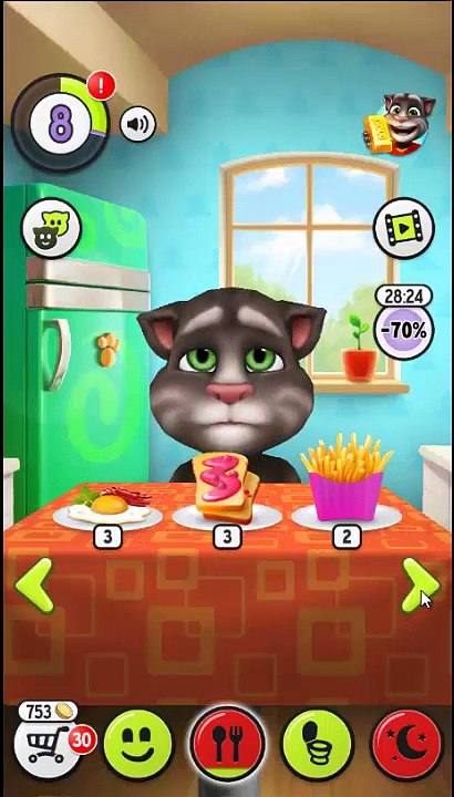 TALKING TOM GAME VIDEO - EATING, WASHING, PLAYING GAME WITH TOM
