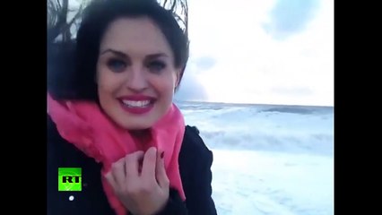Girl almost swept into sea while filming massive storm in Sochi