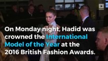 Gigi Hadid awarded model of the year at the 2016 British Fashion Awards