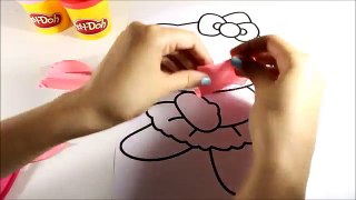 Coloring hello kitty with play doh for kids - Coloriage pâte à modeler plastilina