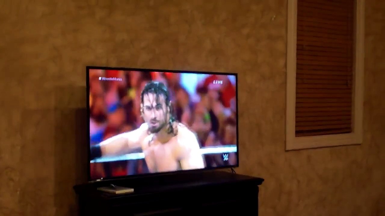 FAT KID RAGES AT WWE WRESTLEMANIA 31 AND SMASHES TV WITH A STEEL CHAIR !