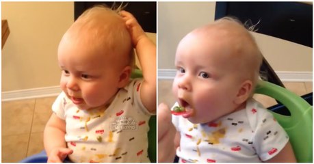 A reação impagável de um bebé a comer vegetais... não há como o enganar!