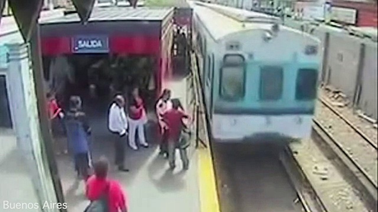 Heart-stopping moment child climbs on tracks in front of train
