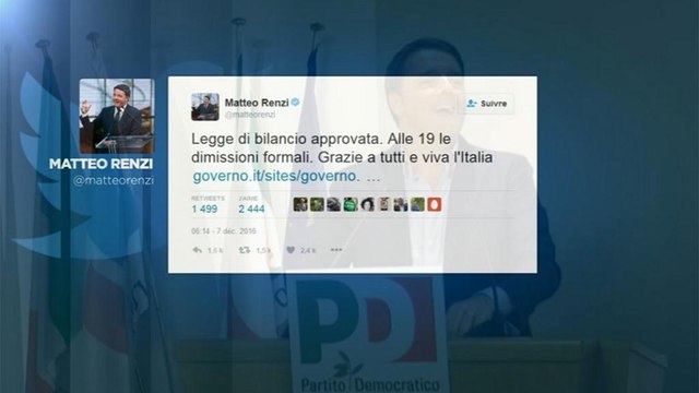 Italy's prime minister Renzi confirms resignation, hints at early elections