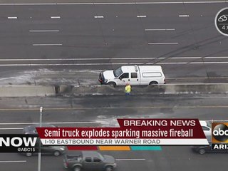 Semi-truck busts into flames on Valley freeway