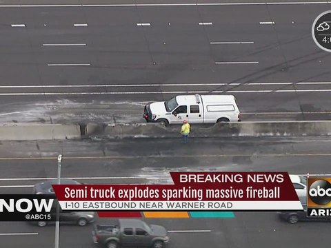 Semi-truck busts into flames on Valley freeway