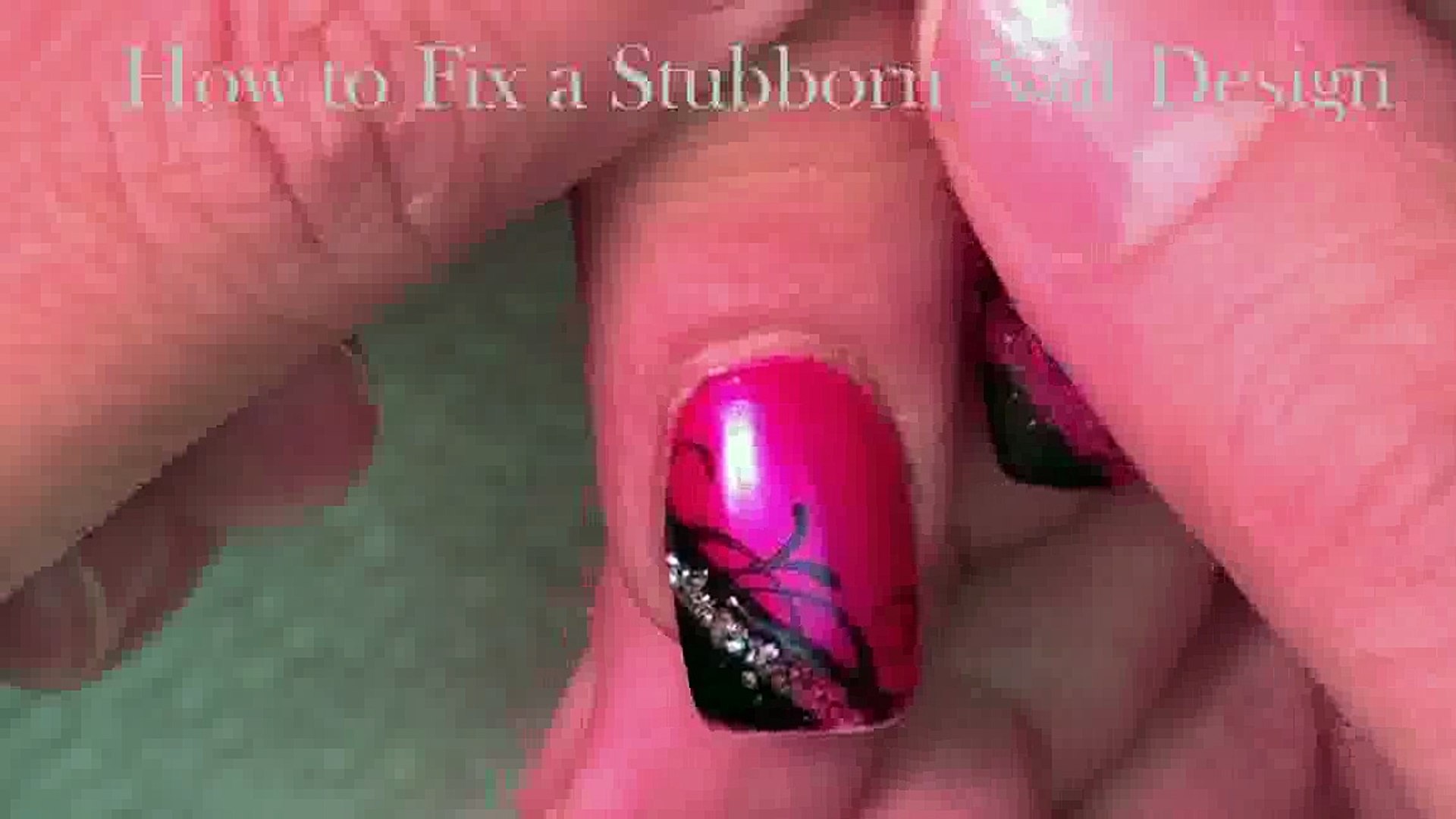 ⁣Pink and Black Flower Nail Art Design Tutorial DIY Easy