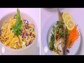 سمك بوري بالسمسم -  فرايد نودلز بالخضار  | شبكة وصنارة حلقة كاملة