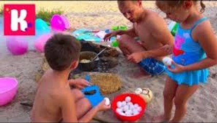 Яйцо челлендж на море Задания с яйцами на приз Жарим страусиное яйцо на костре Кормим собачку яйцами