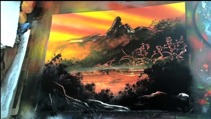 Spray paint art painter - Sunset landscape speed painting
