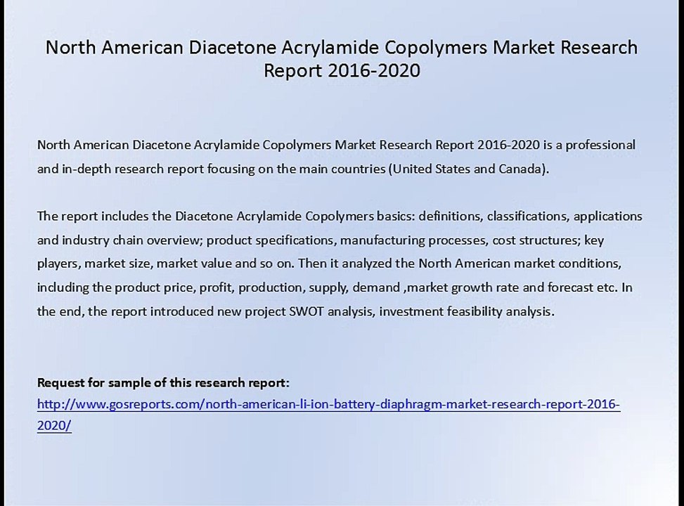 North American Diacetone Acrylamide Copolymers Market Research Report 2016-2020