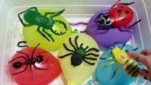 Five Mega Wet Balloons for Learning Colours with GIANT INSECTS & Finger Family Nursery Song for Kids