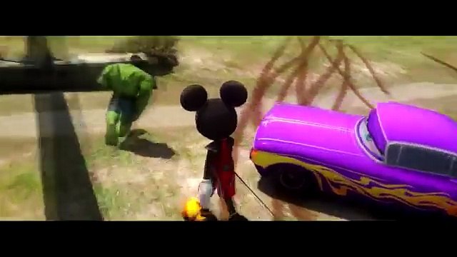 HULK, MICKEY MOUSE & SPIDER MAN drive Disney Pixar Cars LIGHTNING MCQUEEN, DINOCO & RAMONE