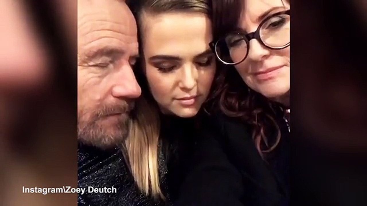 Zoey Deutch, Bryan Cranston and Megan Mullally goof around