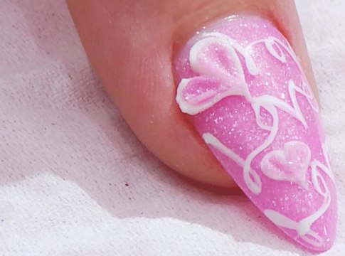 Sweet Baby Pink 3D Love Heart Acrylic Nail Design - Kirsty Meakin - Naio Nails