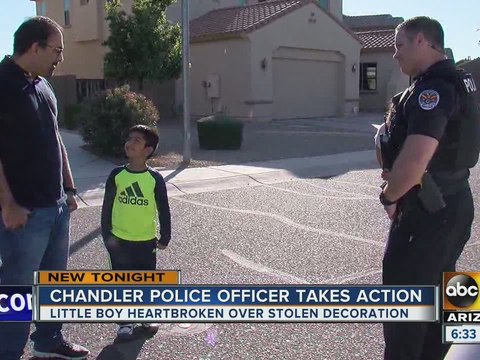 Chandler police officer brightens the day of boy whose inflatable decoration was stolen