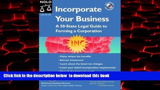 Pre Order Incorporate Your Business: A 50-State Legal Guide to Forming a Corporation Anthony