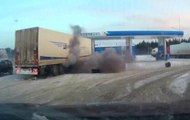 Spontaneous Tire Explosion Cleans Snow Off Russian Gas Station