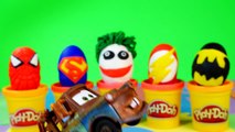 Play Doh Surprise Eggs Superhero Kinder Surprise Batman Joker Superman Spiderman Flash Cars 2 Toys