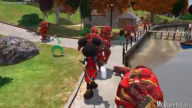 Nursery rhymes Frozen elsa driving lightning mcqueen cars with mickey mouse *FUNNY*