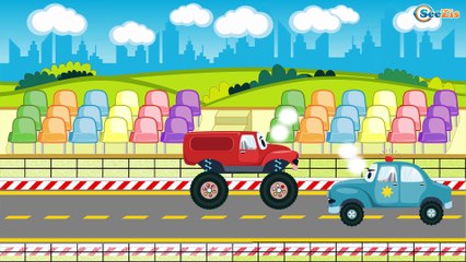The Blue Police Car and Car Service & Car Wash | Cars and Trucks Cartoon for children