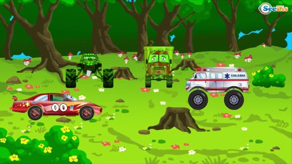 The White Ambulance and The Police Car | Service & Emergency Vehicles Cartoons for children