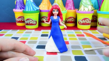 Ariel Elsa Anna Rapunzel Cinderella Snow White Aurora Tiana Belle Disney Princess Play Doh Dress Up