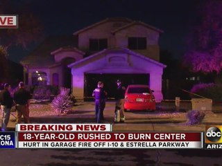 18-year-old taken to burn center after garage catches on fire