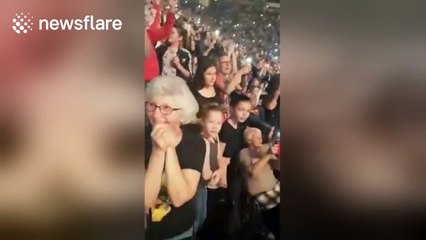 Grandma gets very excited about seeing Robbie Williams live