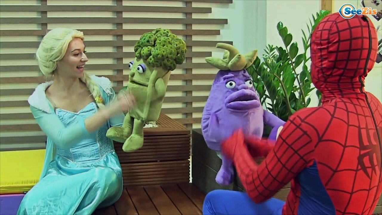 Frozen Elsa & Spiderman Princess Anna Joker Evil Vegetables vs Malefisent. Superheroes in Real Life