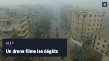 Un drone filme les colonnes de fumée au-dessus d'Alep