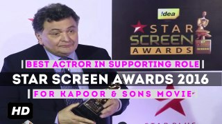 Rishi Kapoor Won Best Supporting Actor Award For Kapoor & Sons - Star Screen Awards 2016