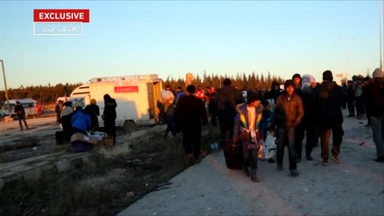 وصول أول قافلة من المهجّرين من حلب لريفها الغربي