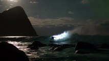Pro-surfer Mick Fanning surfs under Northern Lights in Norway