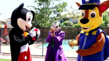 Mickey Mouse vs Joker Battle Over Giant Gummy Worm! w/ Chase, Peppa Pig & Spiderman in Real Life