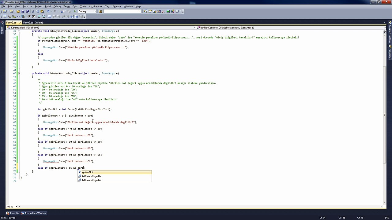 C# 8. Ders - Karar Yapıları (IF-ELSE) - Part 5