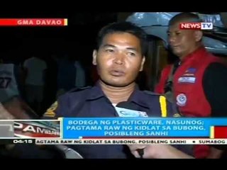 Bodega ng plasticware sa Davao City, nasunog; pagtama raw ng kidlat sa bubong, posibleng sanhi