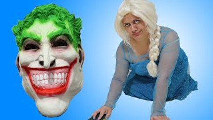 Elsa Frozen vs Joker Slave Prank w/ Cinderella, Frozen Anna, Merida, Beauty Disney Princes